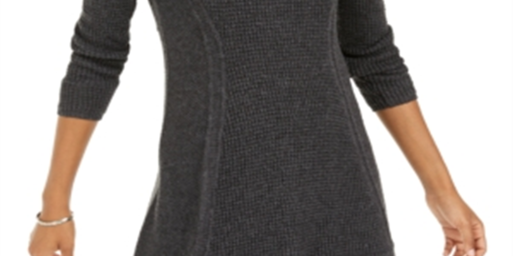 Style & Co Women's Petite Cowlneck Tunic Sweater Black Heather Gray Size Petite Large