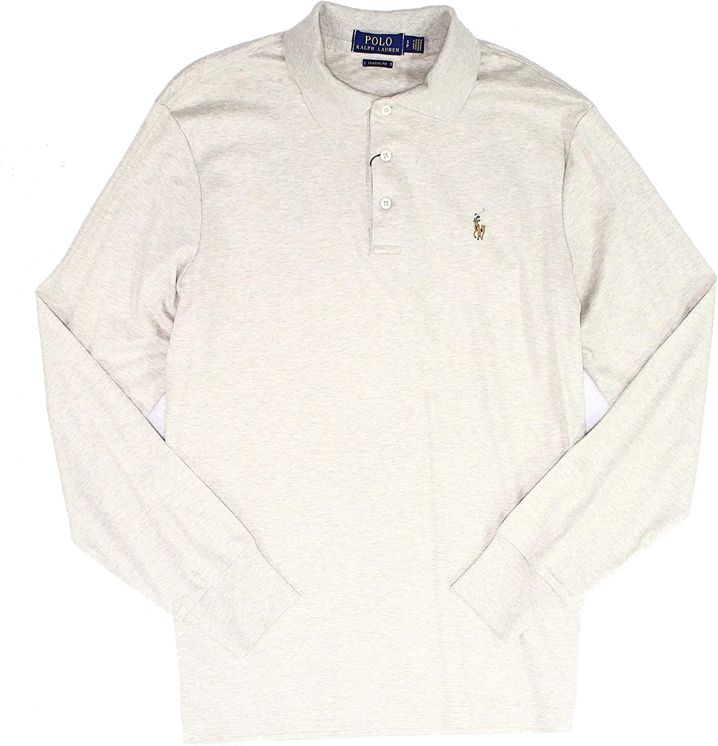 Ralph Lauren Mens Beige Heather Collared Button Down Polo Shirt Beige Size S