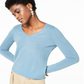 Charter Club Women's V Neck Cashmere Sweater Blue Size Petite Medium