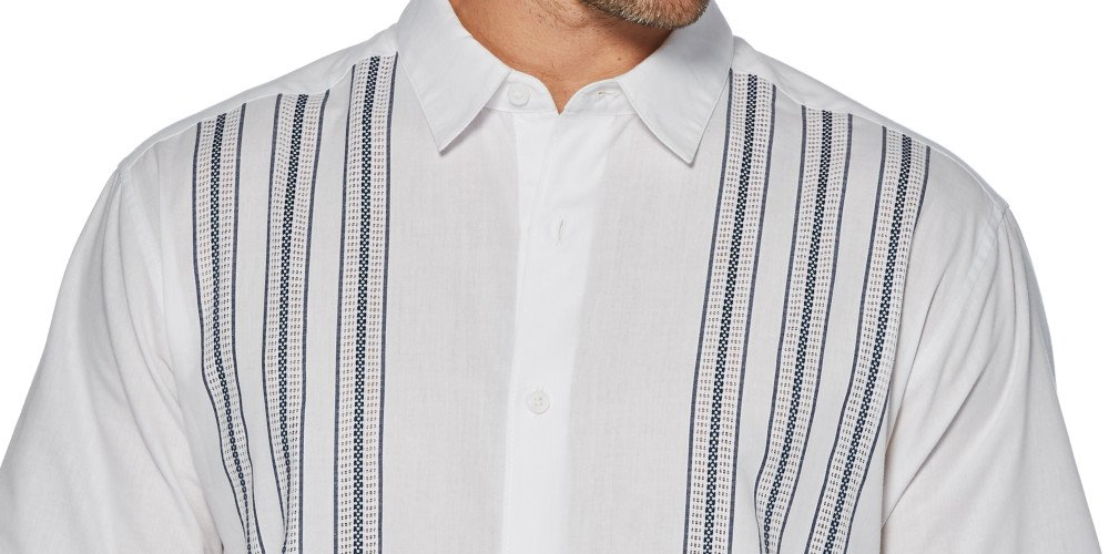 Cubavera Men's Short Sleeve Panel Button Down Shirt White Size Large