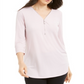 JM Collection Women's Zipper Trim 3/4 Sleeve Top Pink Size XX-Large