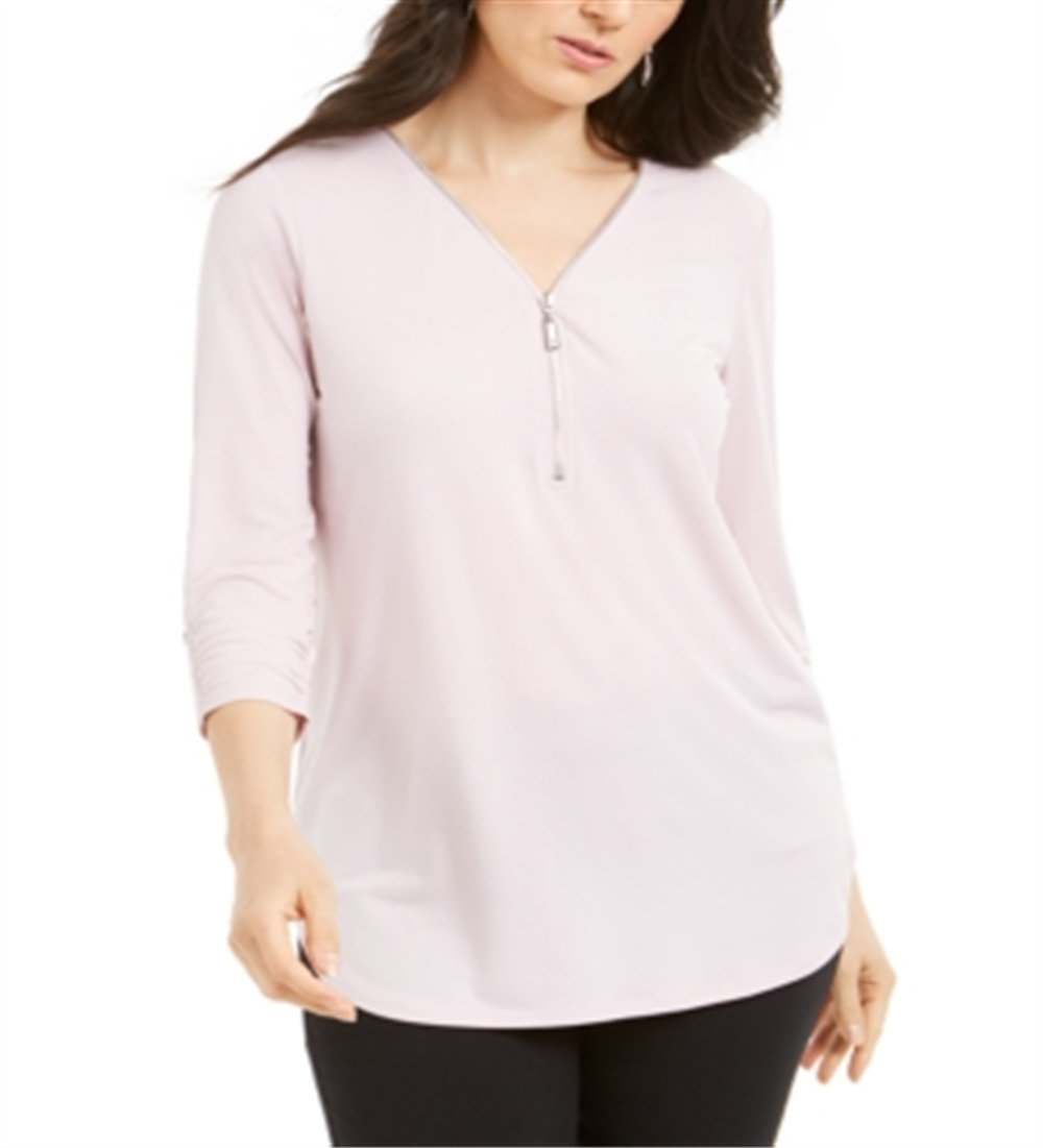JM Collection Women's Zipper Trim 3/4 Sleeve Top Pink Size XX-Large
