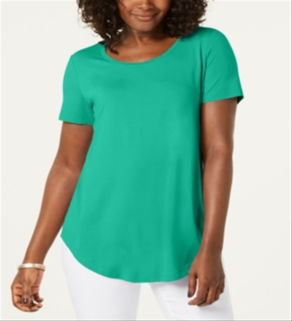 Jm Collection Scoop-Neck Top Green Size M