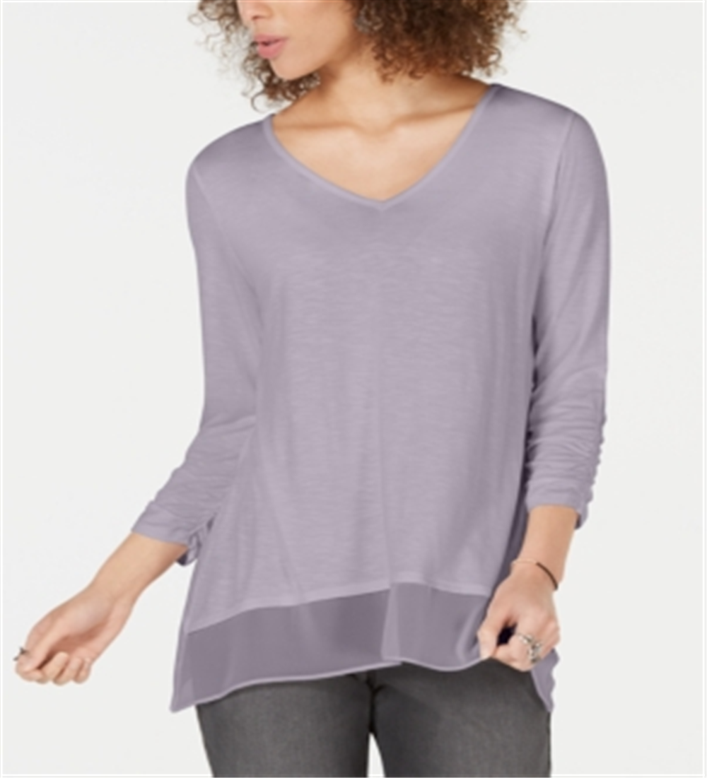 Style & Co V-Neck Chiffon-Hem Top Lilac Size M