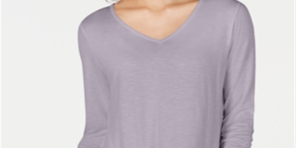 Style & Co V-Neck Chiffon-Hem Top Lilac Size M