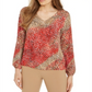 Bar III Women's Printed V-Neck Blouse Red Size S