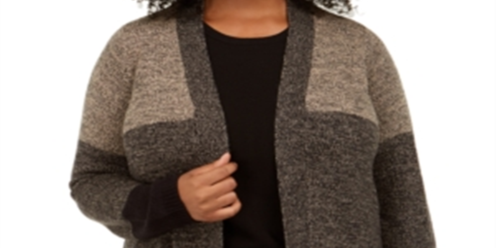 Karen Scott Women's Plus Colorblocked Open Front Cardigan Brown Size 0X