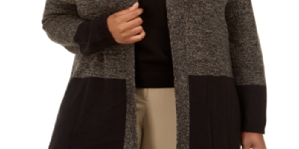 Karen Scott Women's Plus Colorblocked Open Front Cardigan Brown Size 0X