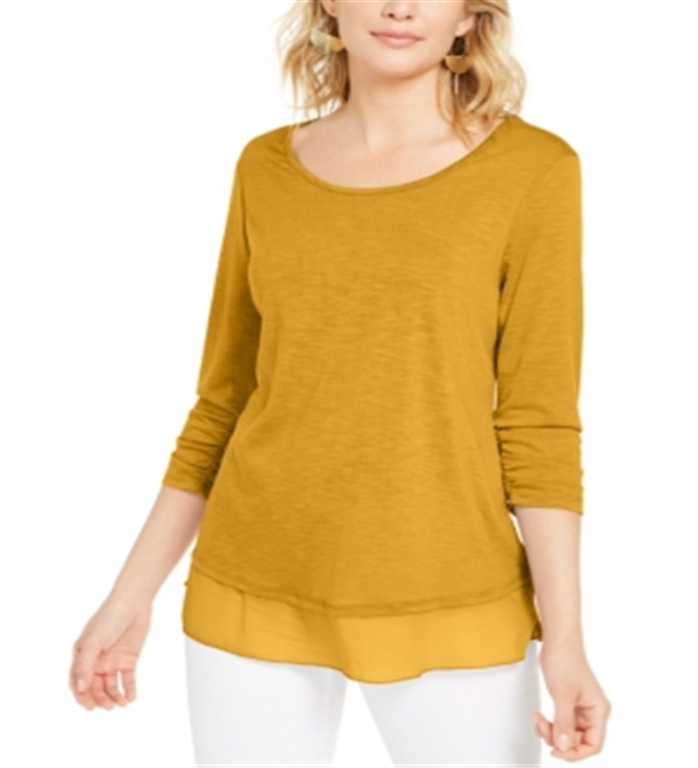 Style & Co Chiffon-Hem Top Yellow Size S