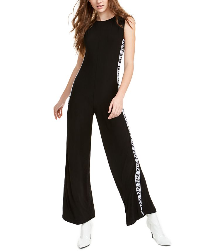 Bebe Women's Graphic Crew Neck Evening Jumpsuit Black Size XX-Small