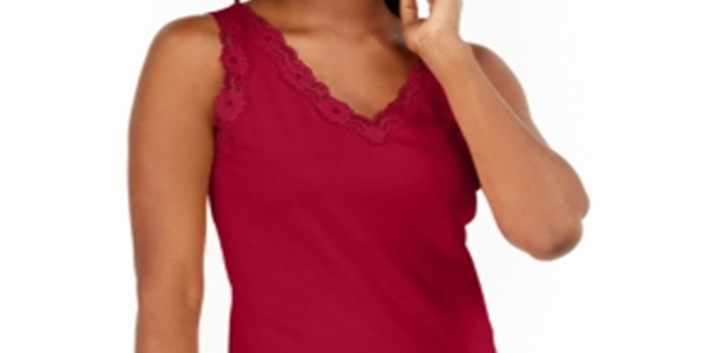 Karen Scott Cotton Scalloped-Lace Tank Top Red Size M