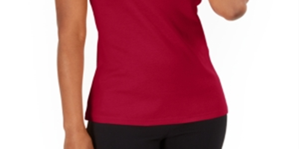 Karen Scott Cotton Scalloped-Lace Tank Top Red Size M