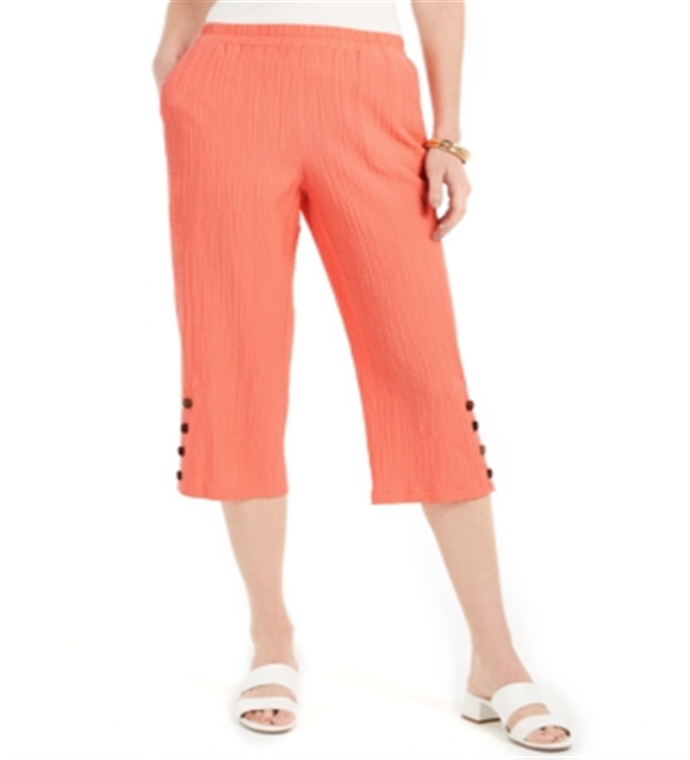 JM Collection Women's Crinkle Capri Pants Orange Size XX-Large