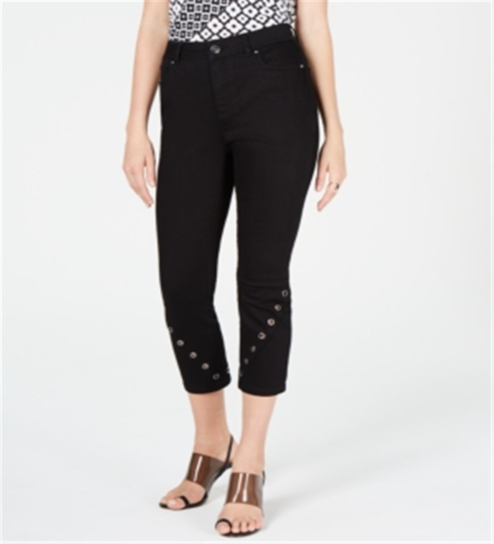 INC International Concepts Women's Grommet Detail Skinny Crop Jeans Black Size 12