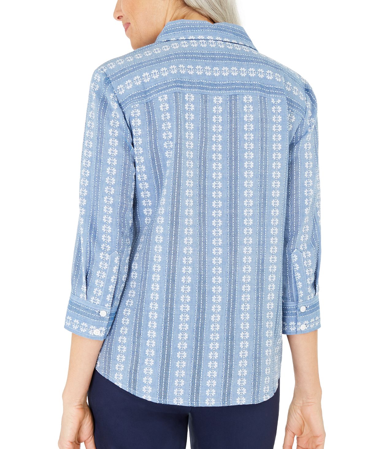 Karen Scott Women's Cotton Printed Shirt Blue Size Small
