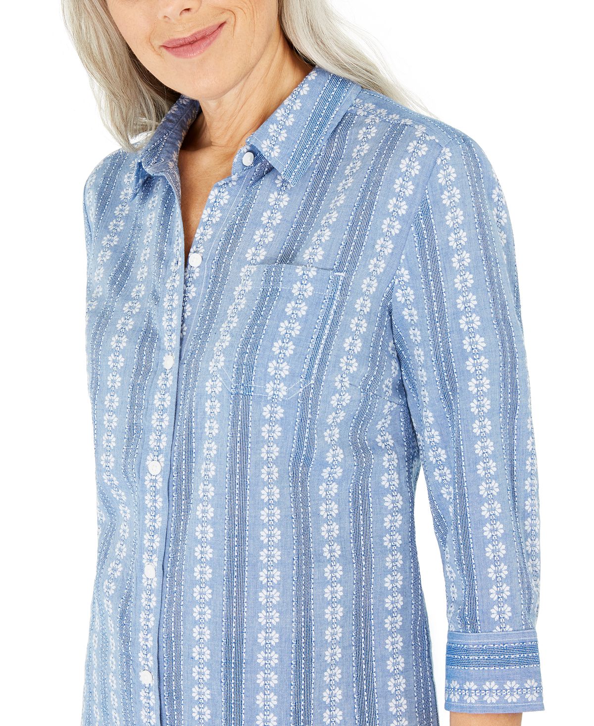 Karen Scott Women's Cotton Printed Shirt Blue Size Small