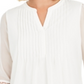 Charter Club Women's Sheer Sleeve Pintuck Top White Size Petite Medium