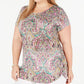 INC International Concepts Women's Printed Ruched Side Opulent Paisley Pink Size 1X