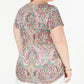 INC International Concepts Women's Printed Ruched Side Opulent Paisley Pink Size 1X