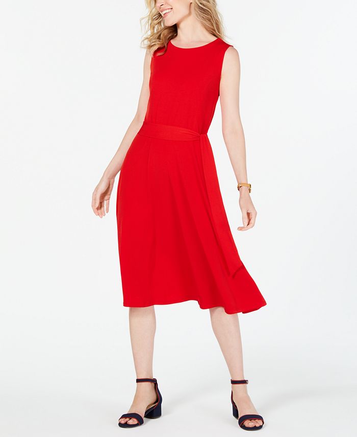 Charter Club Women's Tie Waist MIDI Dress Red Size Large