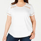 Charter Club Women's Crochet Trim Cotton T-Shirt White Size 1X