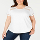 Charter Club Women's Crochet Trim Cotton T-Shirt White Size 1X