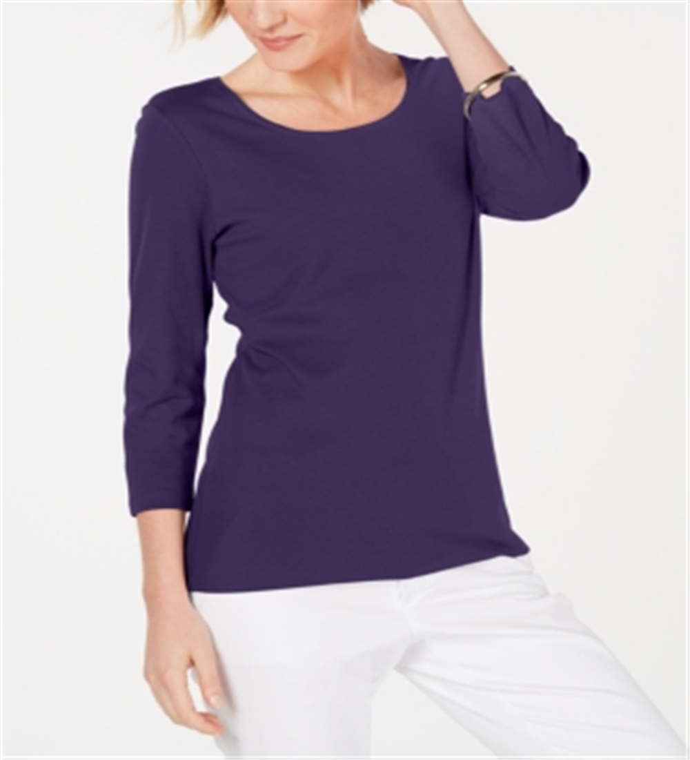 Karen Scott Women's 3/4-Sleeve Top  Purple Size XS