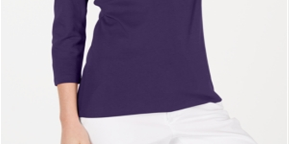 Karen Scott Women's 3/4-Sleeve Top  Purple Size XS