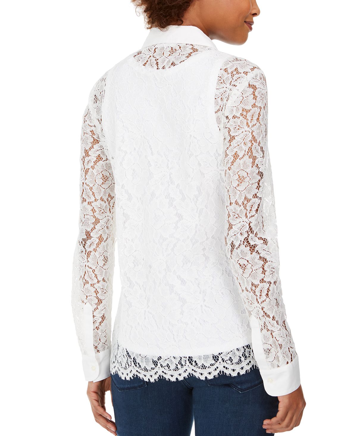 Charter Club Women's Lace Button up Shirt White Size Petite XL