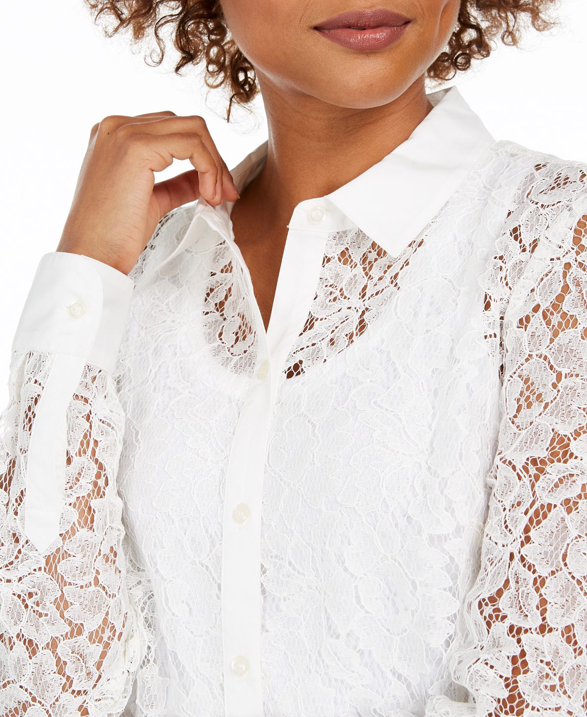 Charter Club Women's Lace Button up Shirt White Size Petite XL