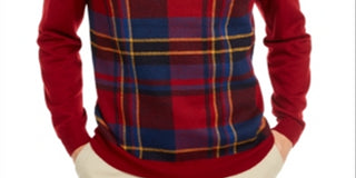 Club Room Men's Plaid Panel Merino Wool Blend Sweater Red Size Large