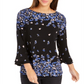 Charter Club Women's Floral Print Bell Sleeve Blouse Blue Size Medium
