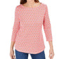 Charter Club Women's Cotton Printed Top Orange Size XS