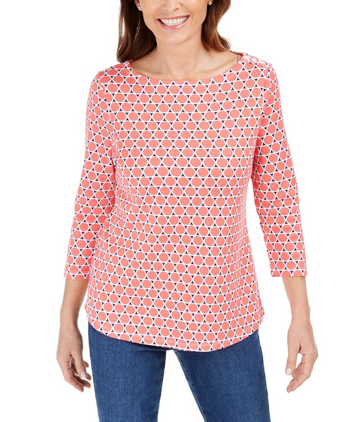 Charter Club Women's Cotton Printed Top Orange Size XS