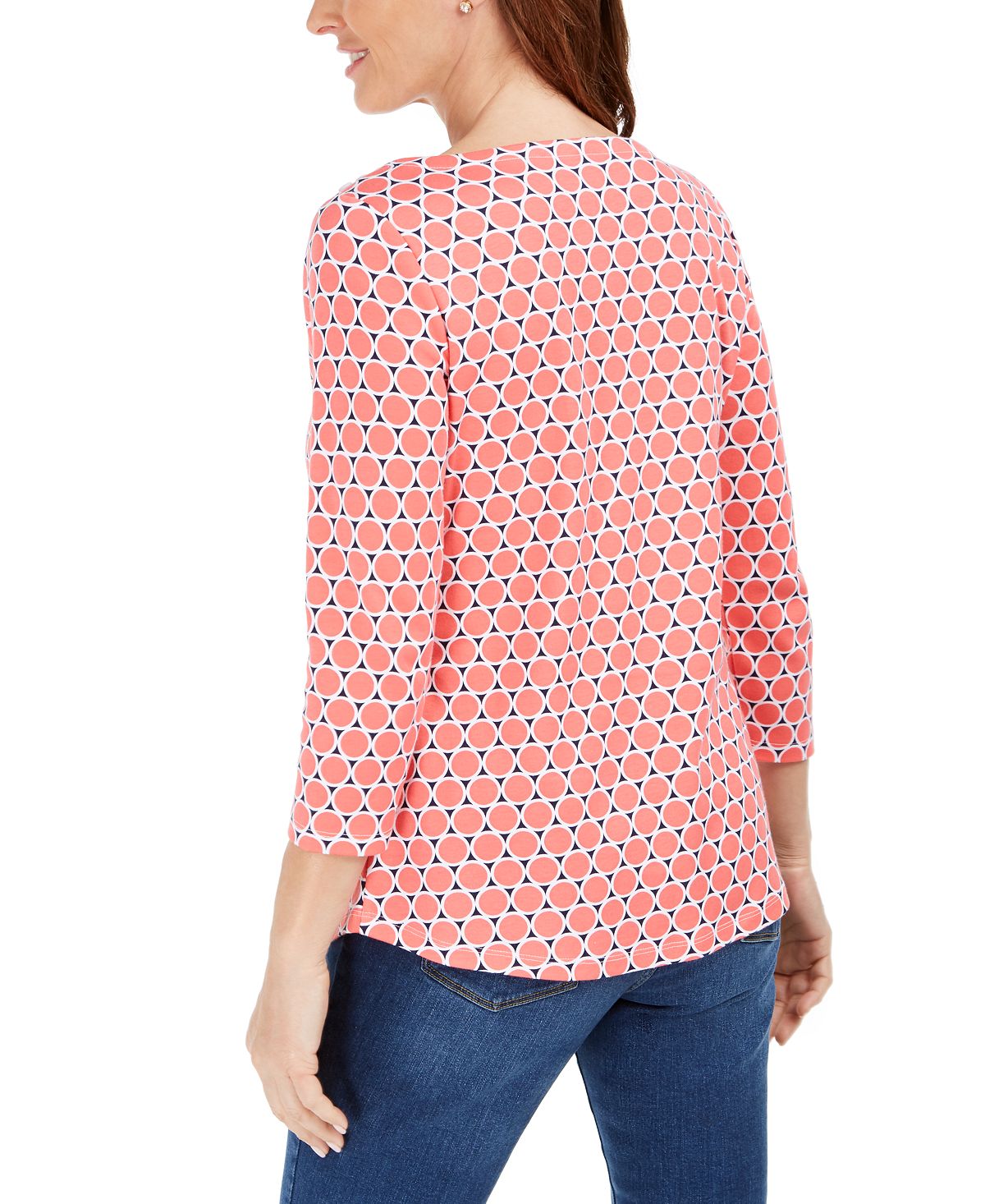 Charter Club Women's Cotton Printed Top Orange Size XS