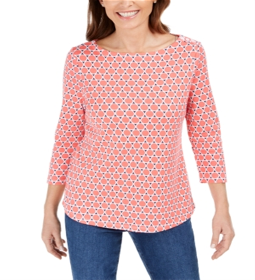 Charter Club Women's Cotton Printed Top Orange Size XS