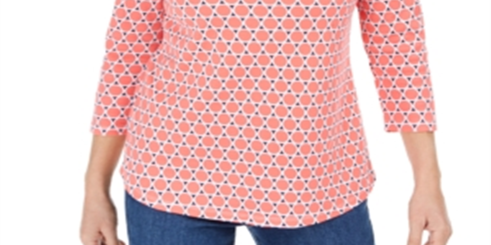 Charter Club Women's Cotton Printed Top Orange Size XS