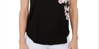 Alfani Women's Printed Round Hem T-Shirt Black Size Petite Small