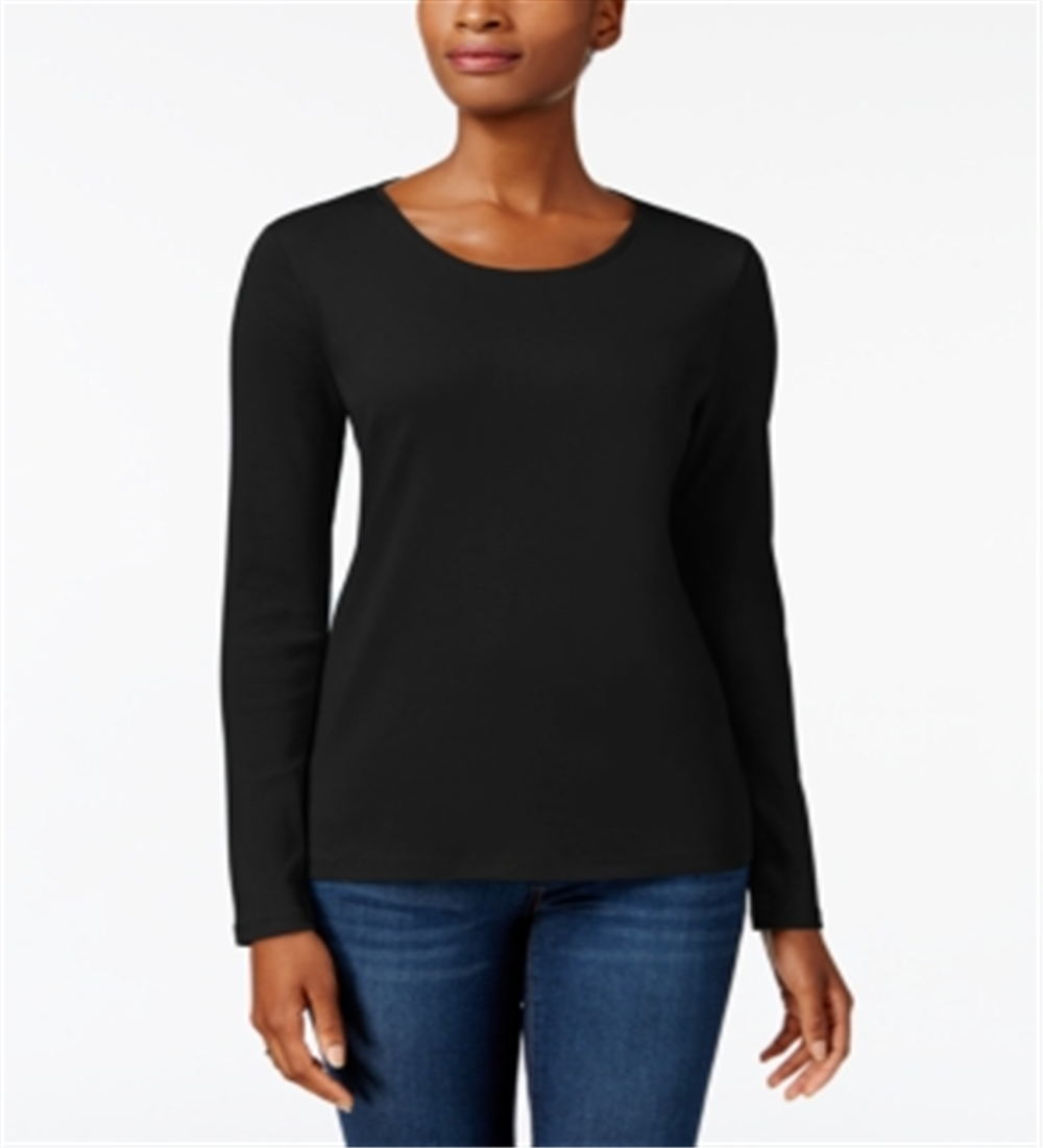 Charter Club Women's Pima Cotton Long Sleeve Top Black Size XX-Large