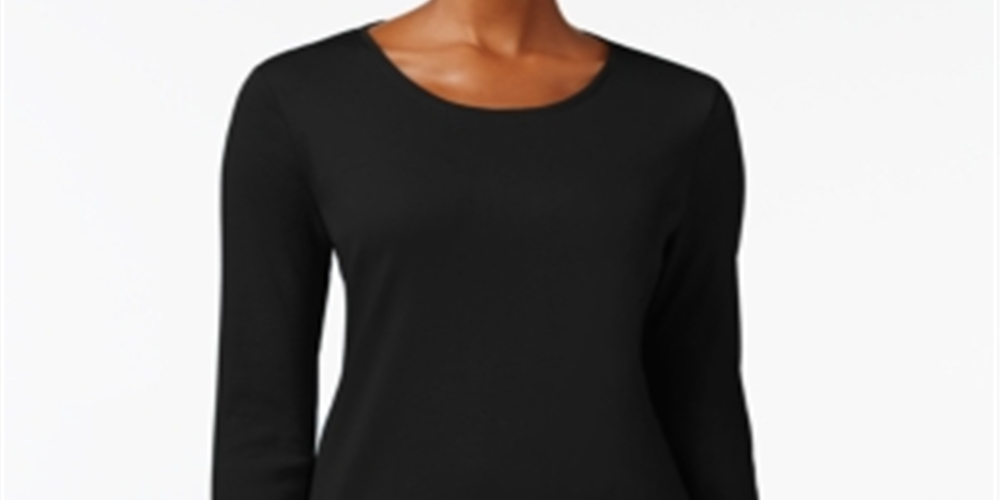 Charter Club Women's Pima Cotton Long Sleeve Top Black Size XX-Large
