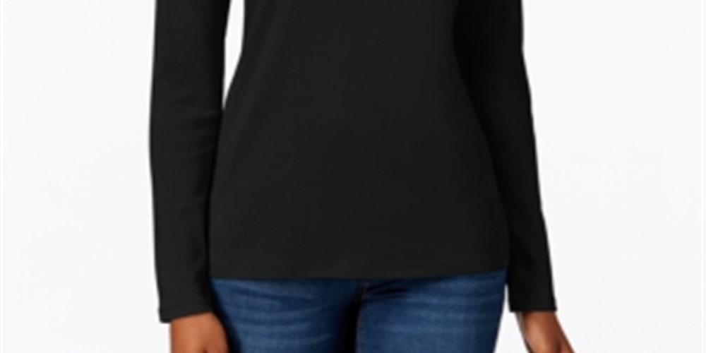 Charter Club Women's Pima Cotton Long Sleeve Top Black Size XX-Large