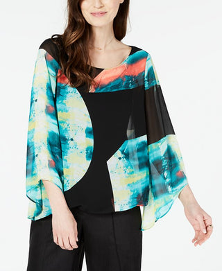 Alfani Petite Abstract-Print Top White Size Petite Small