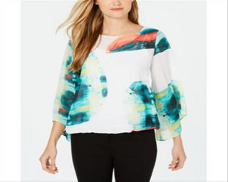 Alfani Petite Abstract-Print Top White Size Petite Small