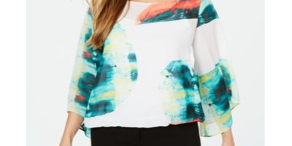 Alfani Petite Abstract-Print Top White Size Petite Small
