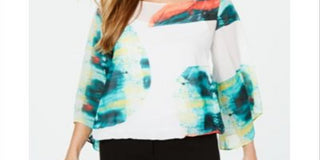 Alfani Petite Abstract-Print Top White Size Petite Small