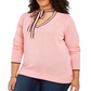 Tommy Hilfiger Women's Plus Banded Tie V-Neck Sweater Pink Size 2X