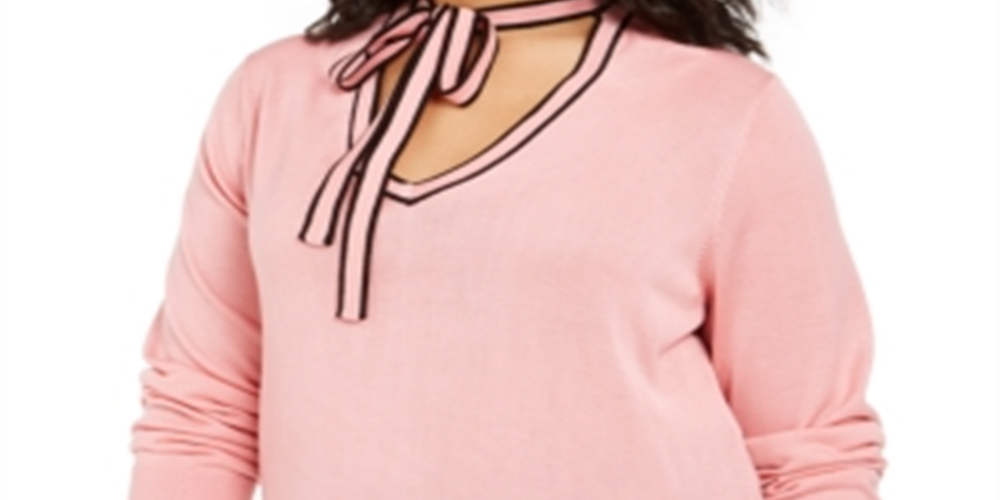 Tommy Hilfiger Women's Plus Banded Tie V-Neck Sweater Pink Size 2X