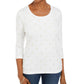 Karen Scott Foil-Print 3/4-Sleeve Top  - Winter White Size XS