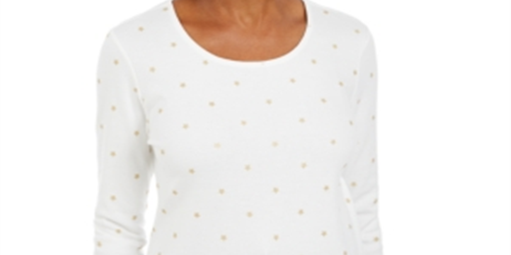 Karen Scott Foil-Print 3/4-Sleeve Top  - Winter White Size XS