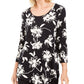 Jm Collection Printed Scoop-Neck Top Blossom Black Size XS